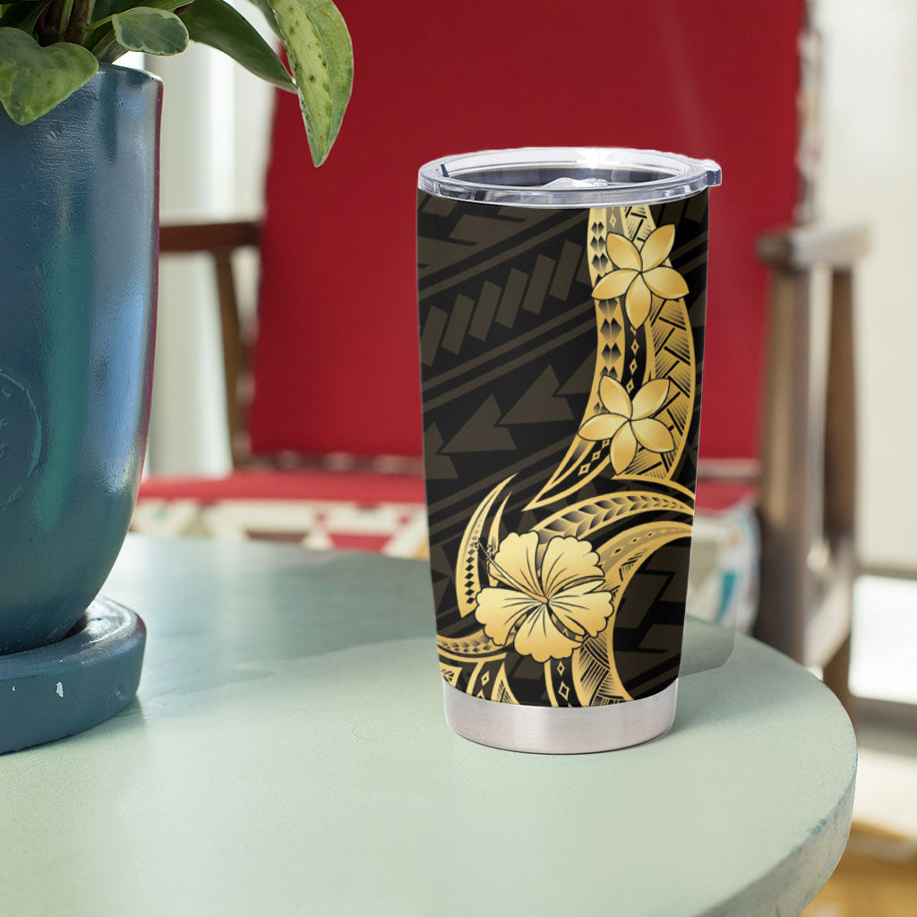 Gold Black Polynesia Hibiscus Plumeria Tattoo Tumbler Cup LT14 - Polynesian Pride