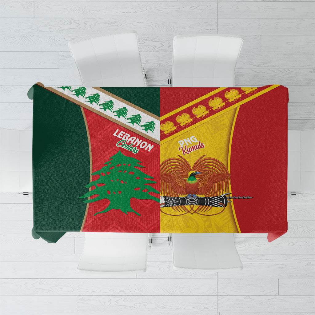 Rugby Papua New Guinea and Lebanon Tablecloth PNG Kumuls Cedars Together LT14 Multicolor - Polynesian Pride