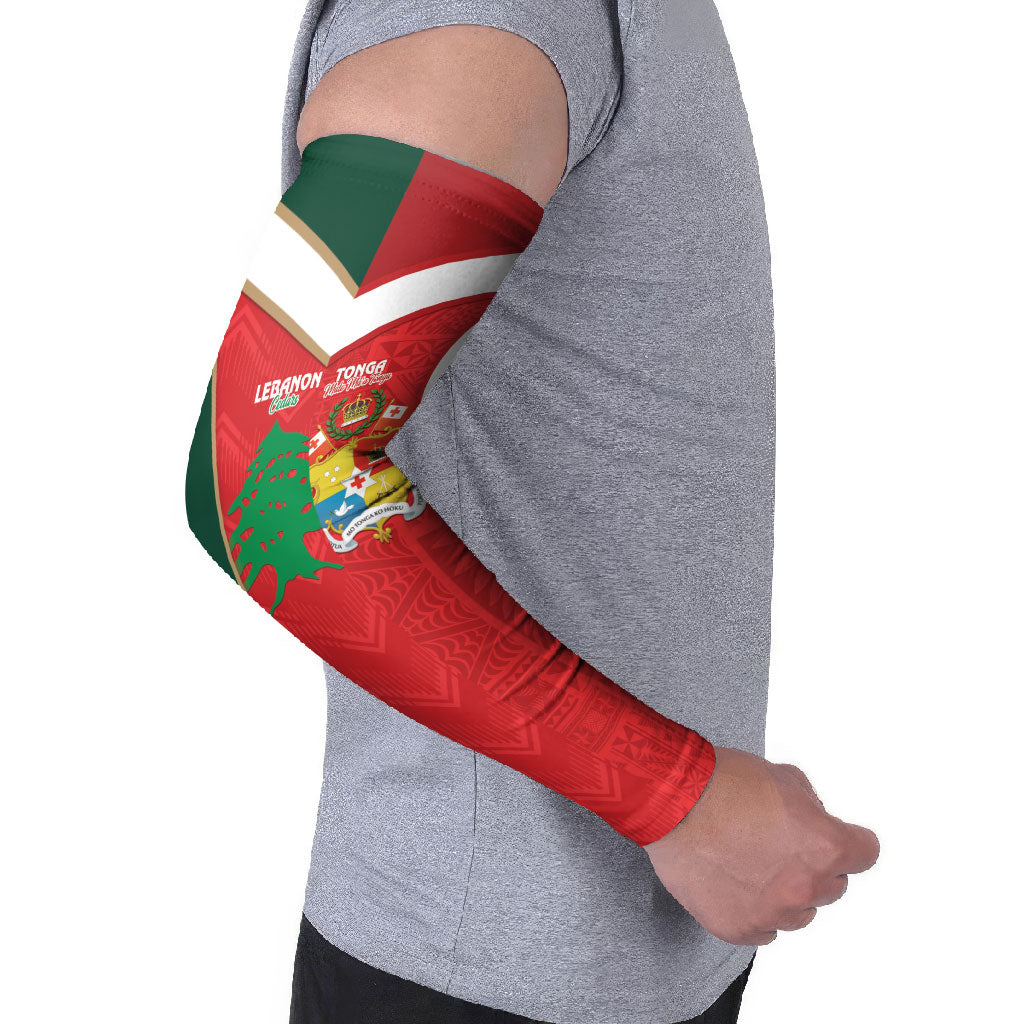 Custom Rugby Tonga and Lebanon Arm Sleeves Mate Maa Tonga Cedars Together LT14 - Polynesian Pride