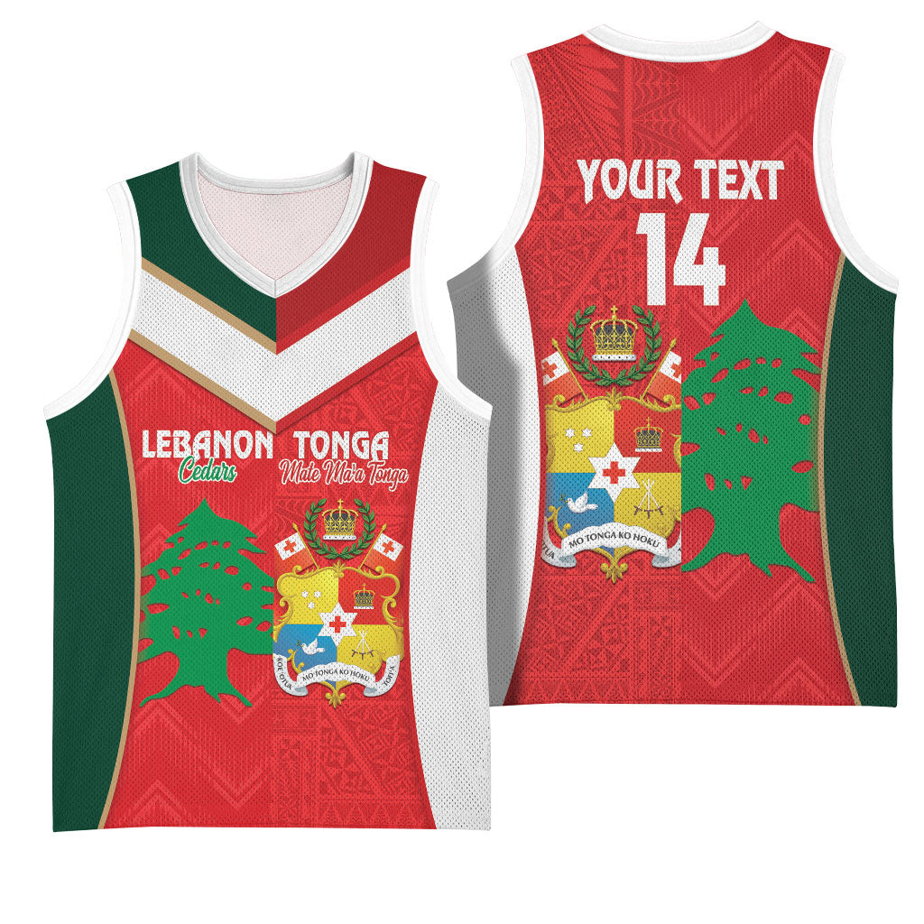 Custom Rugby Tonga and Lebanon Basketball Jersey Mate Maa Tonga Cedars Together LT14 - Polynesian Pride
