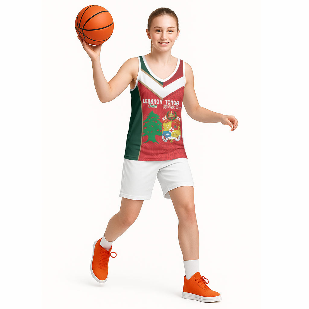 Custom Rugby Tonga and Lebanon Basketball Jersey Mate Maa Tonga Cedars Together LT14 - Polynesian Pride