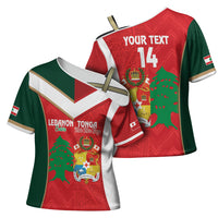 Custom Rugby Tonga and Lebanon Cross Shoulder Shirt Mate Maa Tonga Cedars Together LT14 - Polynesian Pride