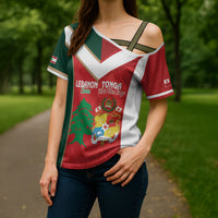 Custom Rugby Tonga and Lebanon Cross Shoulder Shirt Mate Maa Tonga Cedars Together LT14 - Polynesian Pride