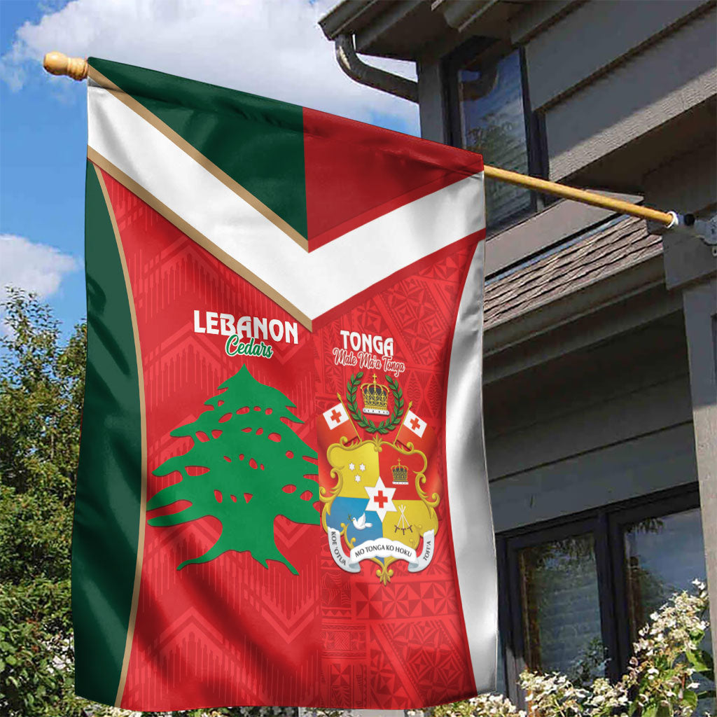 Rugby Tonga and Lebanon Garden Flag Mate Maa Tonga Cedars Together LT14 - Polynesian Pride