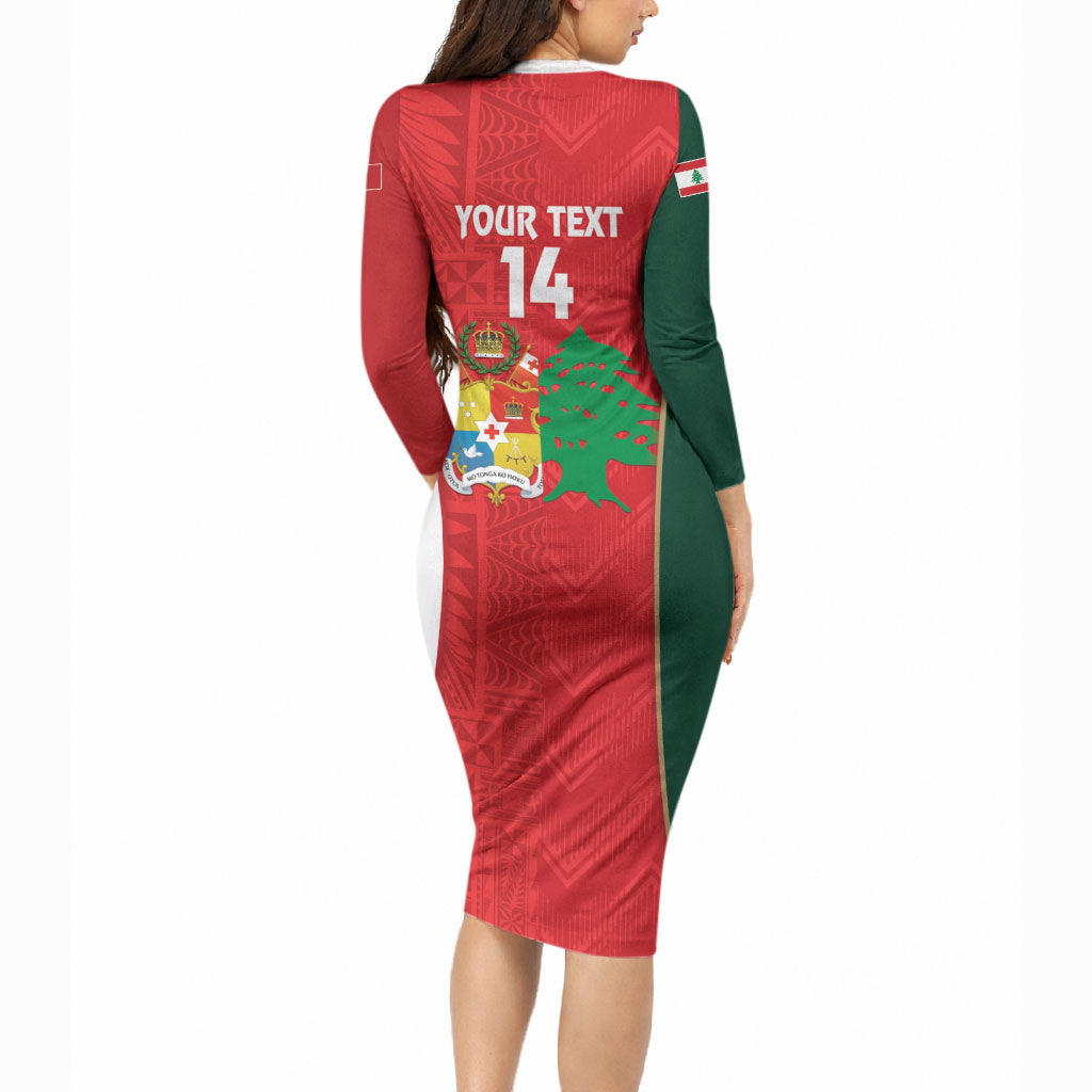 Custom Rugby Tonga and Lebanon Long Sleeve Bodycon Dress Mate Maa Tonga Cedars Together LT14 - Polynesian Pride