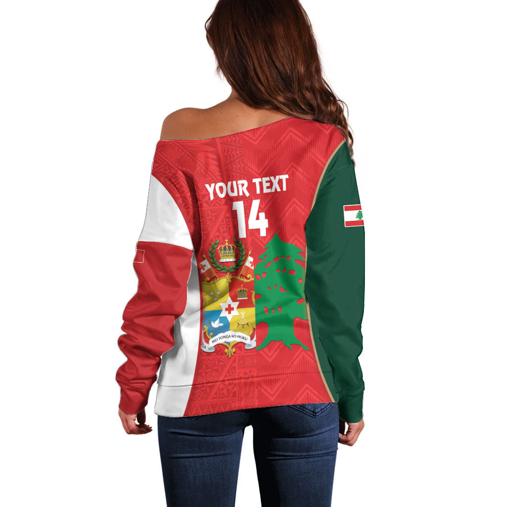 Custom Rugby Tonga and Lebanon Off Shoulder Sweater Mate Maa Tonga Cedars Together LT14 - Polynesian Pride