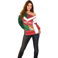 Custom Rugby Tonga and Lebanon Off Shoulder Sweater Mate Maa Tonga Cedars Together LT14 - Polynesian Pride