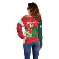 Custom Rugby Tonga and Lebanon Off Shoulder Sweater Mate Maa Tonga Cedars Together LT14 - Polynesian Pride