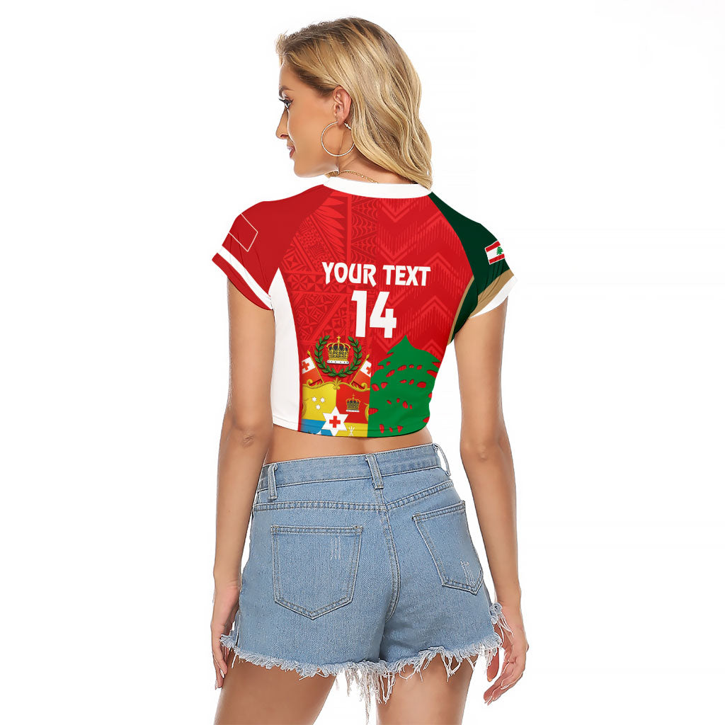 Custom Rugby Tonga and Lebanon Raglan Cropped T Shirt Mate Maa Tonga Cedars Together LT14 - Polynesian Pride