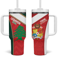 Rugby Tonga and Lebanon Tumbler With Handle Mate Maa Tonga Cedars Together LT14 One Size: 40 oz Multicolor - Polynesian Pride