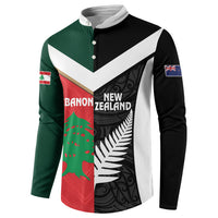Custom Rugby New Zealand and Lebanon Button Sweatshirt All Black Cedars Together LT14 - Polynesian Pride