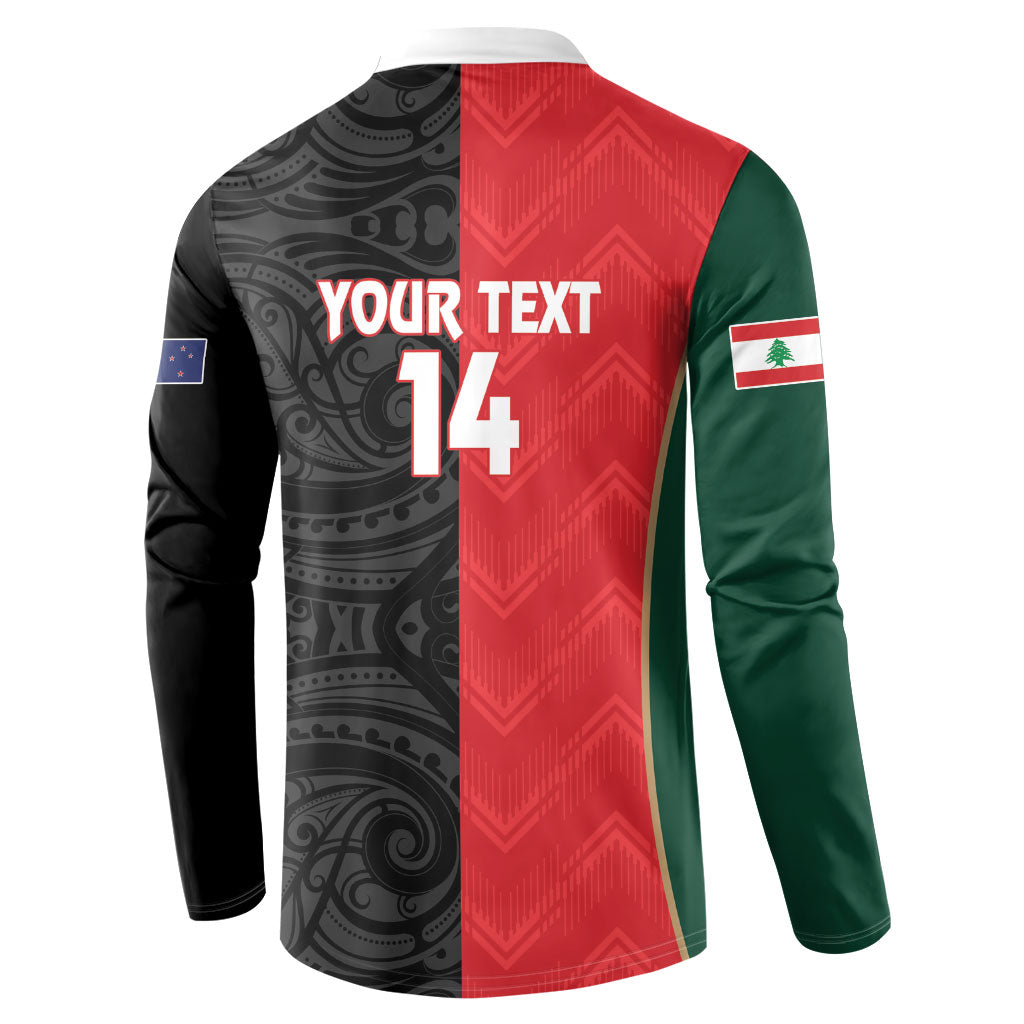 Custom Rugby New Zealand and Lebanon Button Sweatshirt All Black Cedars Together LT14 - Polynesian Pride