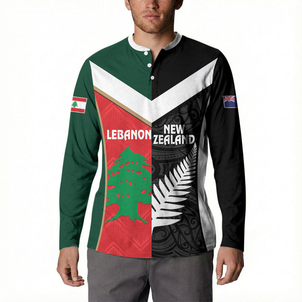 Custom Rugby New Zealand and Lebanon Button Sweatshirt All Black Cedars Together LT14 - Polynesian Pride