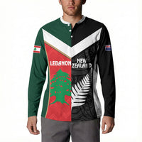 Custom Rugby New Zealand and Lebanon Button Sweatshirt All Black Cedars Together LT14 - Polynesian Pride
