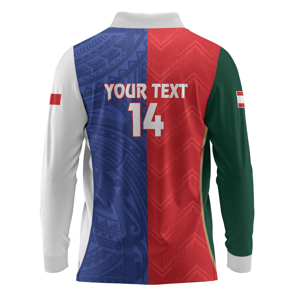 Custom Rugby Samoa and Lebanon Long Sleeve Polo Shirt Toa Samoa Cedars Together LT14 - Polynesian Pride