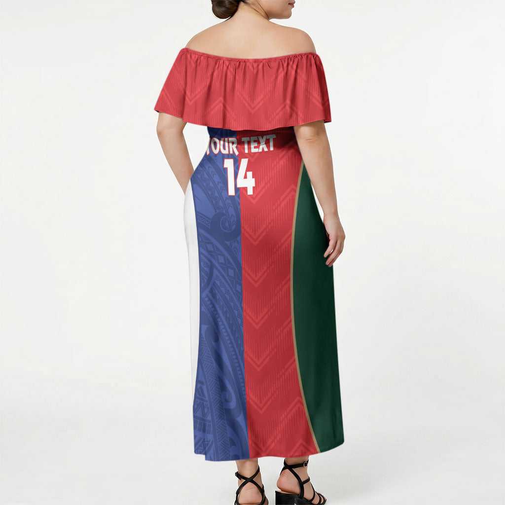 Custom Rugby Samoa and Lebanon Off Shoulder Maxi Dress Toa Samoa Cedars Together LT14 - Polynesian Pride