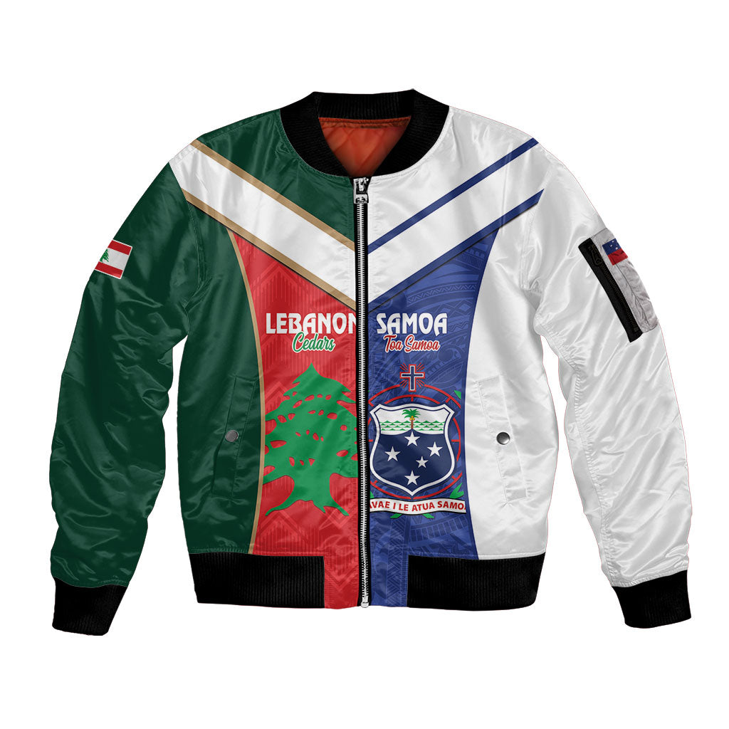 Custom Rugby Samoa and Lebanon Sleeve Zip Bomber Jacket Toa Samoa Cedars Together LT14 Unisex Multicolor - Polynesian Pride