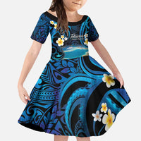 French Polynesia Tetiaroa Atoll Family Matching Long Sleeve Bodycon Dress and Hawaiian Shirt Polynesian Curves Style LT14 Daughter's Dress Blue - Polynesian Pride