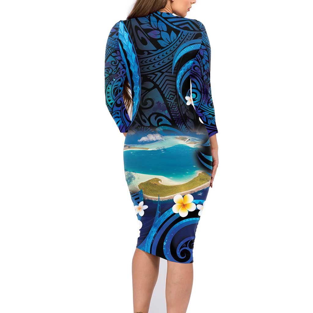 French Polynesia Tetiaroa Atoll Family Matching Long Sleeve Bodycon Dress and Hawaiian Shirt Polynesian Curves Style LT14 - Polynesian Pride
