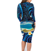 French Polynesia Tetiaroa Atoll Family Matching Long Sleeve Bodycon Dress and Hawaiian Shirt Polynesian Curves Style LT14 - Polynesian Pride