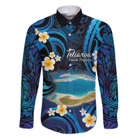 French Polynesia Tetiaroa Atoll Family Matching Mermaid Dress and Hawaiian Shirt Polynesian Curves Style LT14 Dad's Shirt - Long Sleeve Blue - Polynesian Pride
