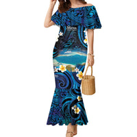 French Polynesia Tetiaroa Atoll Family Matching Mermaid Dress and Hawaiian Shirt Polynesian Curves Style LT14 Mom's Dress Blue - Polynesian Pride