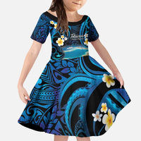 French Polynesia Tetiaroa Atoll Family Matching Off The Shoulder Long Sleeve Dress and Hawaiian Shirt Polynesian Curves Style LT14 Daughter's Dress Blue - Polynesian Pride