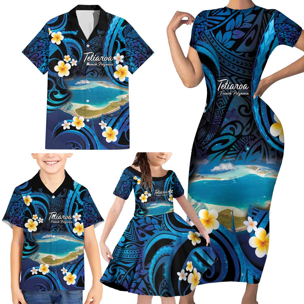 French Polynesia Tetiaroa Atoll Family Matching Short Sleeve Bodycon Dress and Hawaiian Shirt Polynesian Curves Style LT14 - Polynesian Pride