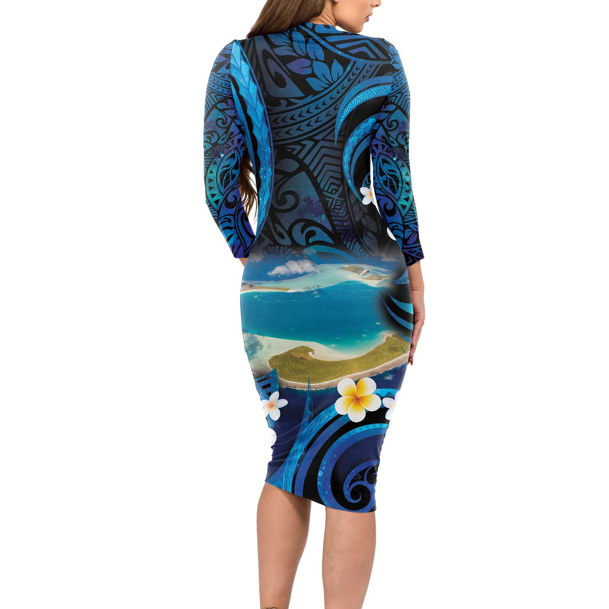 French Polynesia Tetiaroa Atoll Long Sleeve Bodycon Dress Polynesian Curves Style LT14 - Polynesian Pride