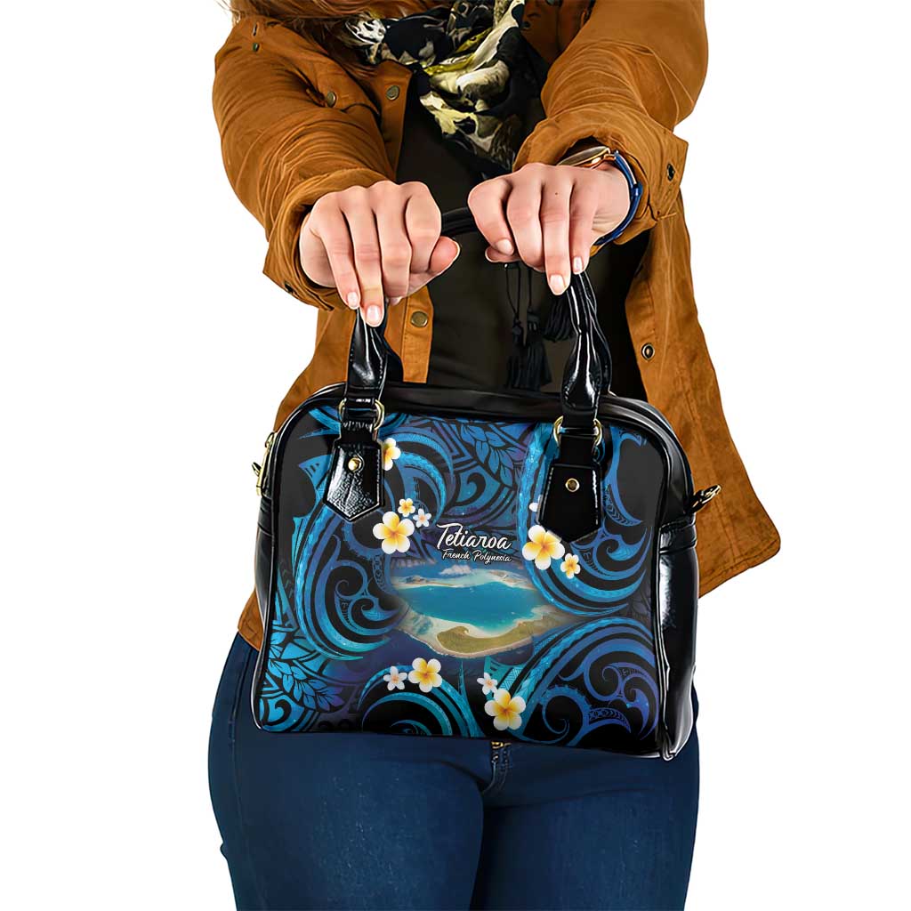 French Polynesia Tetiaroa Atoll Shoulder Handbag Polynesian Curves Style LT14 One Size Blue - Polynesian Pride