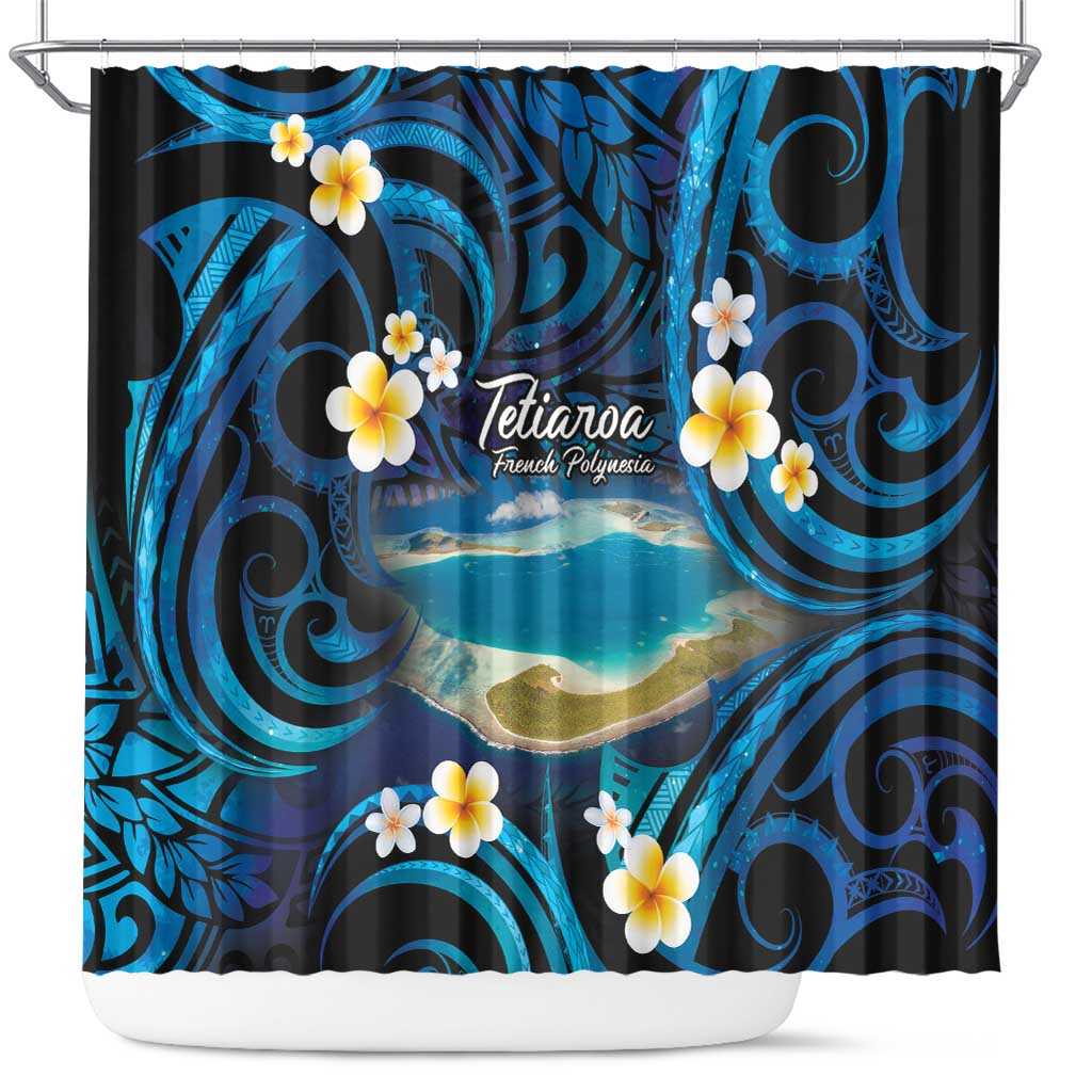 French Polynesia Tetiaroa Atoll Shower Curtain Polynesian Curves Style LT14 Blue - Polynesian Pride
