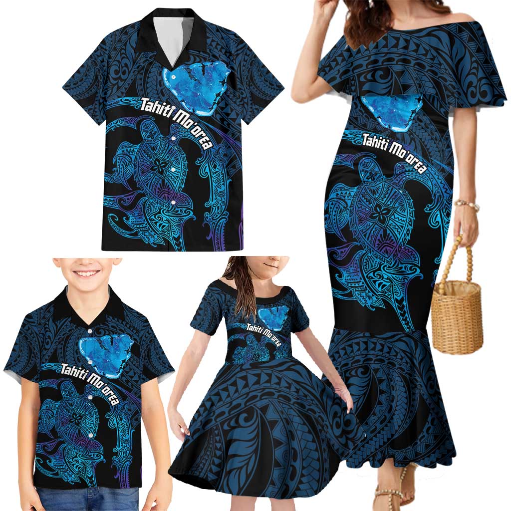 Personalised Tahiti Moorea Atoll Family Matching Mermaid Dress and Hawaiian Shirt Polynesian Sea Turtle LT14 - Polynesian Pride