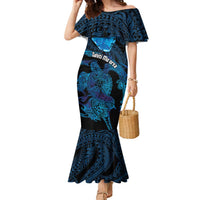Personalised Tahiti Moorea Atoll Family Matching Mermaid Dress and Hawaiian Shirt Polynesian Sea Turtle LT14 Mom's Dress Blue - Polynesian Pride