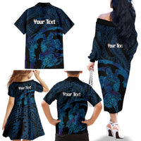 Personalised Tahiti Moorea Atoll Family Matching Off The Shoulder Long Sleeve Dress and Hawaiian Shirt Polynesian Sea Turtle LT14 - Polynesian Pride