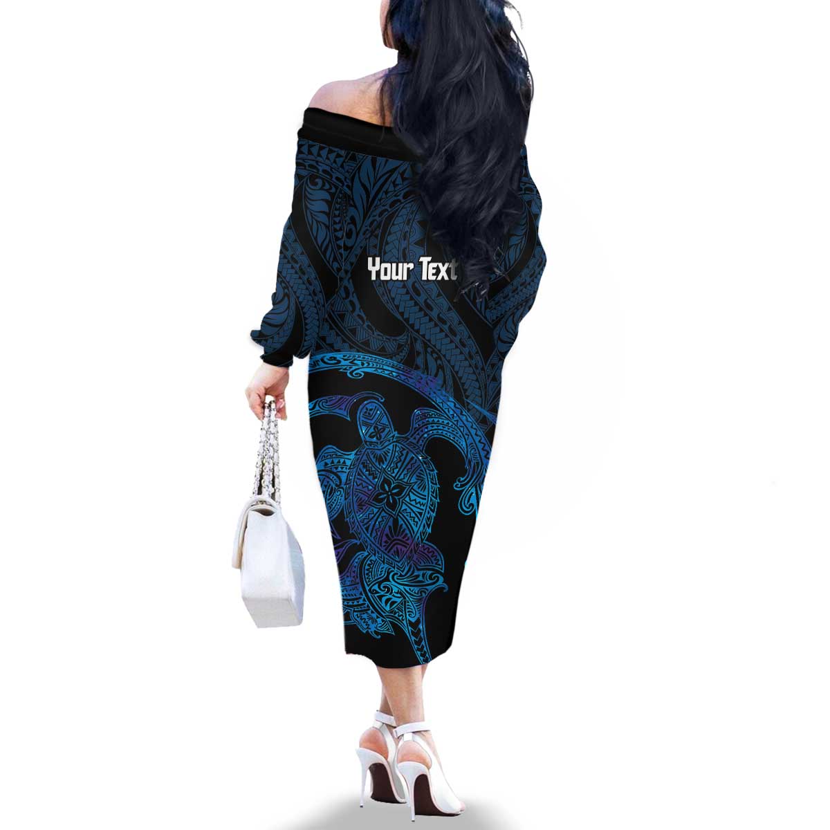 Personalised Tahiti Moorea Atoll Family Matching Off The Shoulder Long Sleeve Dress and Hawaiian Shirt Polynesian Sea Turtle LT14 - Polynesian Pride