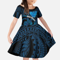 Personalised Tahiti Moorea Atoll Family Matching Off Shoulder Maxi Dress and Hawaiian Shirt Polynesian Sea Turtle LT14 Daughter's Dress Blue - Polynesian Pride