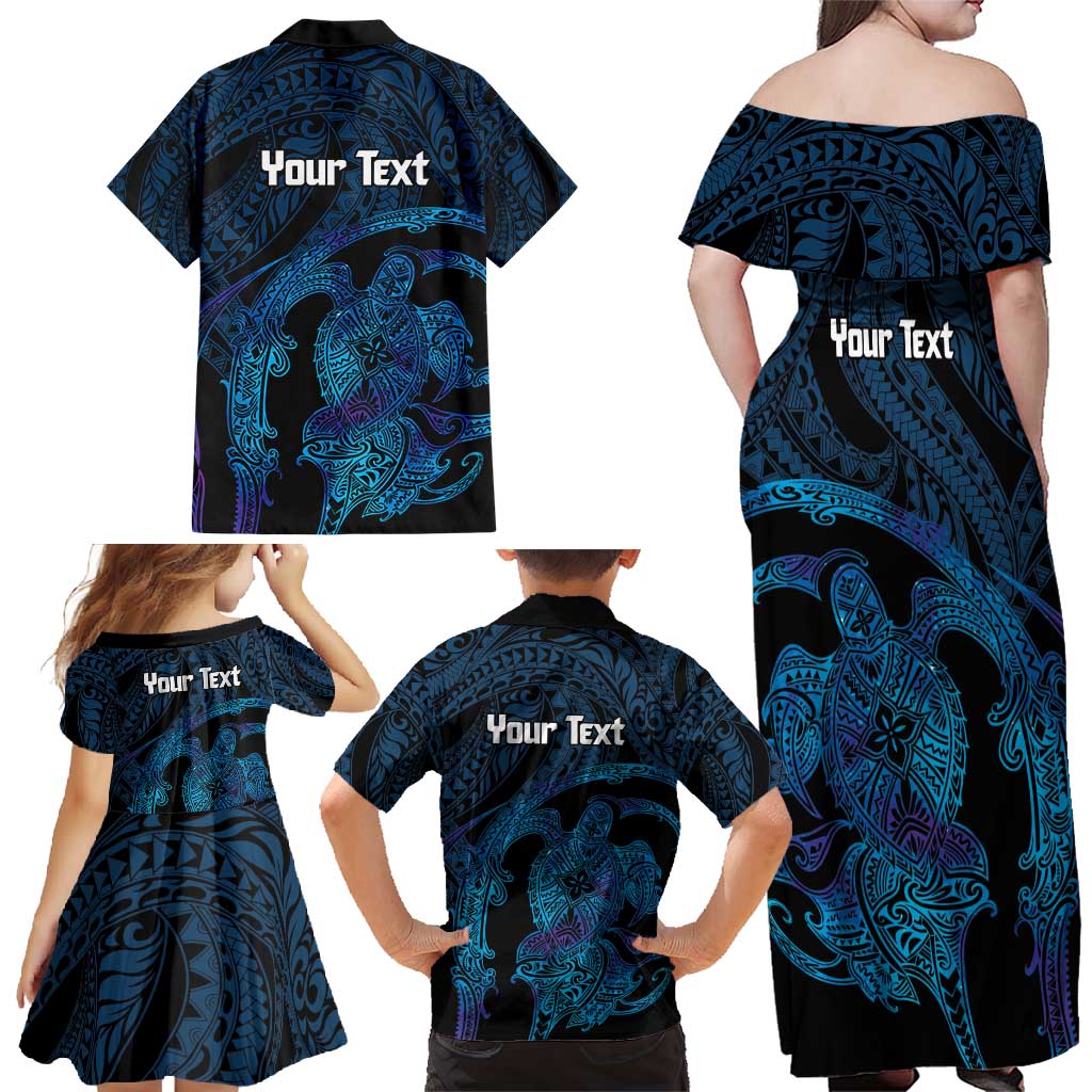 Personalised Tahiti Moorea Atoll Family Matching Off Shoulder Maxi Dress and Hawaiian Shirt Polynesian Sea Turtle LT14 - Polynesian Pride