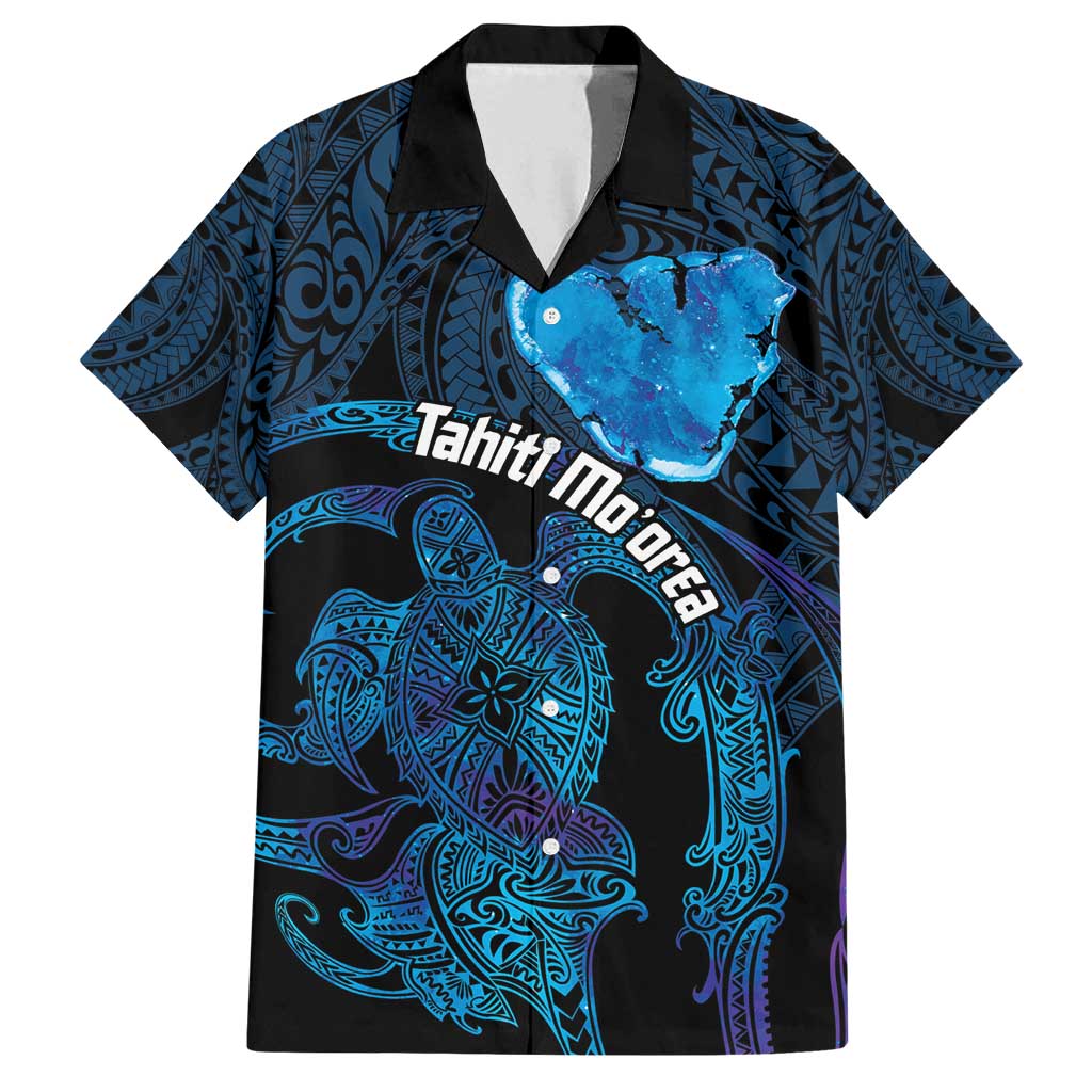 Personalised Tahiti Moorea Atoll Family Matching Off Shoulder Maxi Dress and Hawaiian Shirt Polynesian Sea Turtle LT14 Dad's Shirt - Short Sleeve Blue - Polynesian Pride