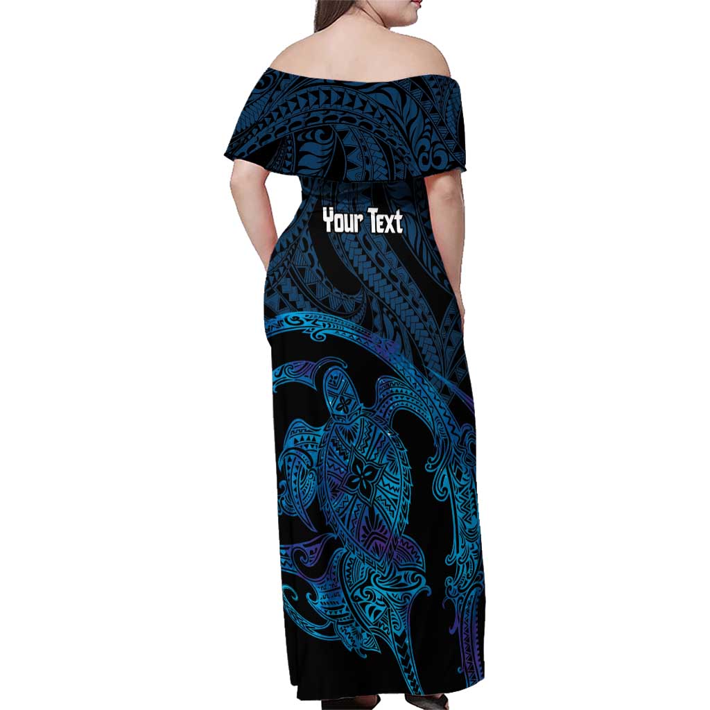 Personalised Tahiti Moorea Atoll Family Matching Off Shoulder Maxi Dress and Hawaiian Shirt Polynesian Sea Turtle LT14 - Polynesian Pride