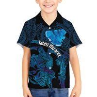 Personalised Tahiti Moorea Atoll Family Matching Off Shoulder Short Dress and Hawaiian Shirt Polynesian Sea Turtle LT14 Son's Shirt Blue - Polynesian Pride