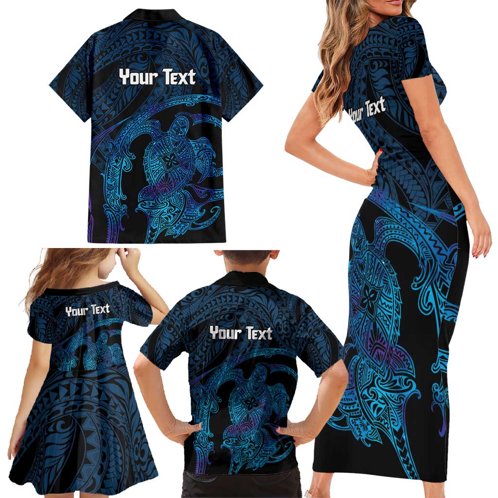 Personalised Tahiti Moorea Atoll Family Matching Short Sleeve Bodycon Dress and Hawaiian Shirt Polynesian Sea Turtle LT14 - Polynesian Pride