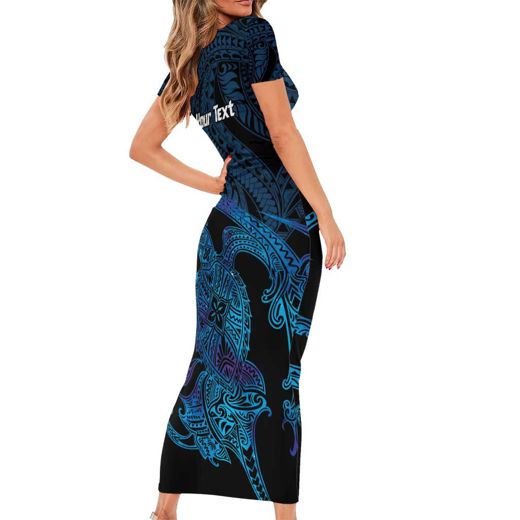 Personalised Tahiti Moorea Atoll Family Matching Short Sleeve Bodycon Dress and Hawaiian Shirt Polynesian Sea Turtle LT14 - Polynesian Pride