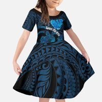Personalised Tahiti Moorea Atoll Family Matching Summer Maxi Dress and Hawaiian Shirt Polynesian Sea Turtle LT14 Daughter's Dress Blue - Polynesian Pride