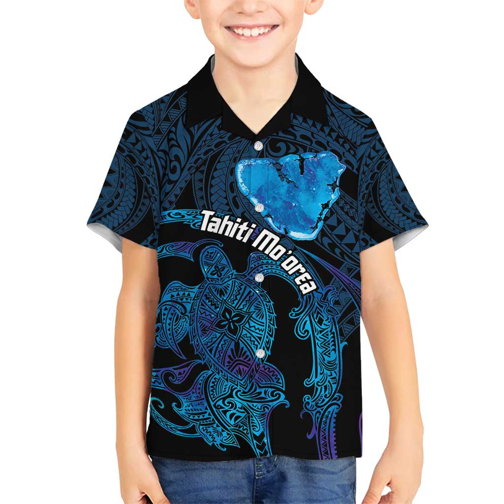 Personalised Tahiti Moorea Atoll Family Matching Summer Maxi Dress and Hawaiian Shirt Polynesian Sea Turtle LT14 Son's Shirt Blue - Polynesian Pride