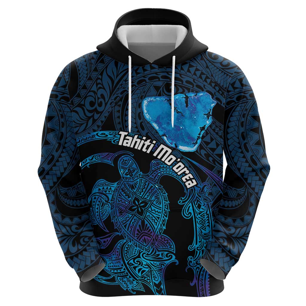 Personalised Tahiti Moorea Atoll Hoodie Polynesian Sea Turtle