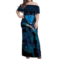 Personalised Tahiti Moorea Atoll Off Shoulder Maxi Dress Polynesian Sea Turtle LT14 Women Blue - Polynesian Pride