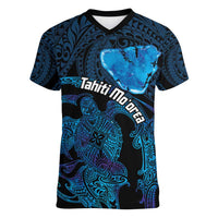 Personalised Tahiti Moorea Atoll Women V-Neck T-Shirt Polynesian Sea Turtle