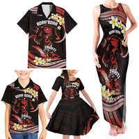 Personalised Tahiti Bora Bora Family Matching Tank Maxi Dress and Hawaiian Shirt Manta Rays With Polynesian Plumeria LT14 - Polynesian Pride
