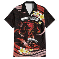 Personalised Tahiti Bora Bora Family Matching Tank Maxi Dress and Hawaiian Shirt Manta Rays With Polynesian Plumeria LT14 Dad's Shirt - Short Sleeve Red - Polynesian Pride