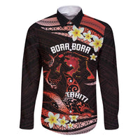 Personalised Tahiti Bora Bora Family Matching Tank Maxi Dress and Hawaiian Shirt Manta Rays With Polynesian Plumeria LT14 Dad's Shirt - Long Sleeve Red - Polynesian Pride